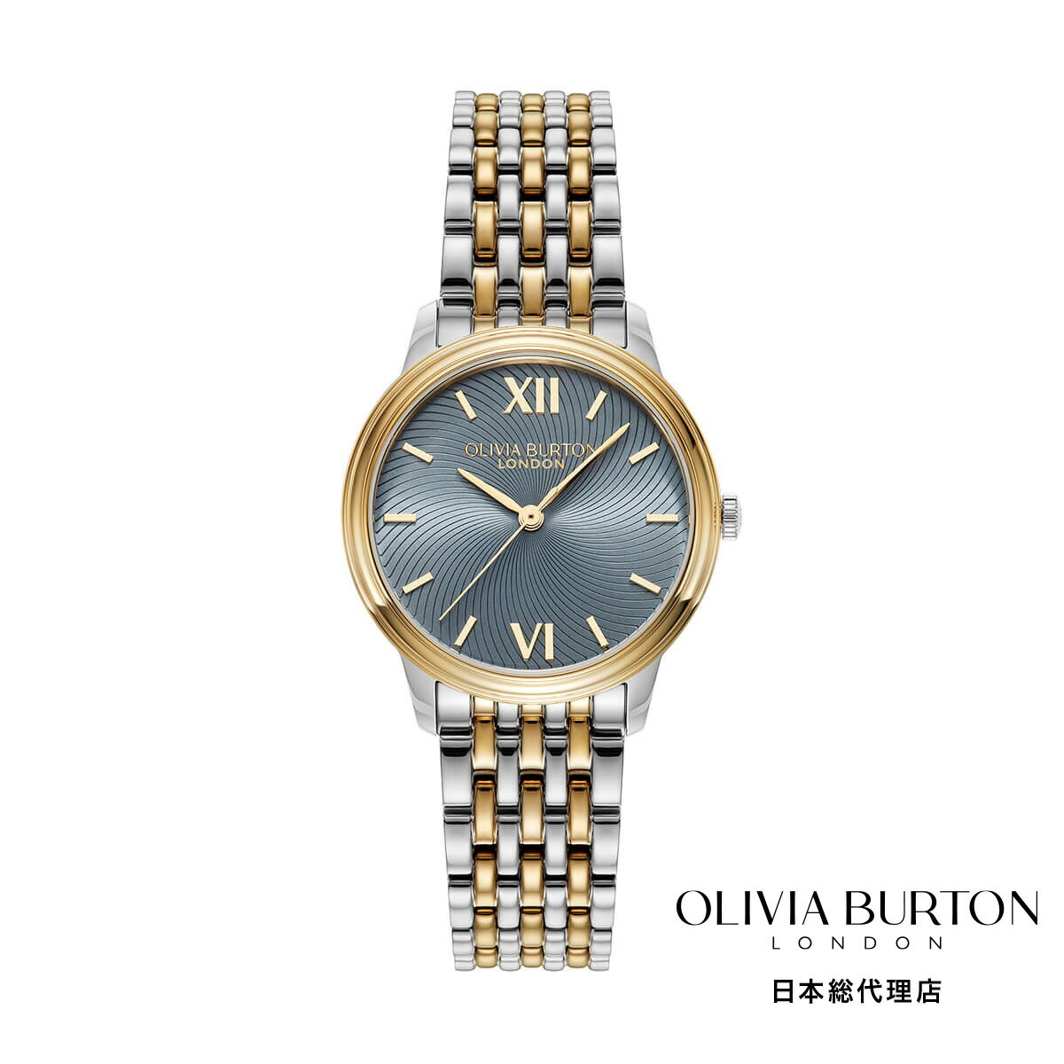 OLIVIA BURTON / オリビア・バートン クラシックス - 32mm クラシック スワール チョーク ブルー サンレイ シルバー ＆ ゴールド ブレスレット