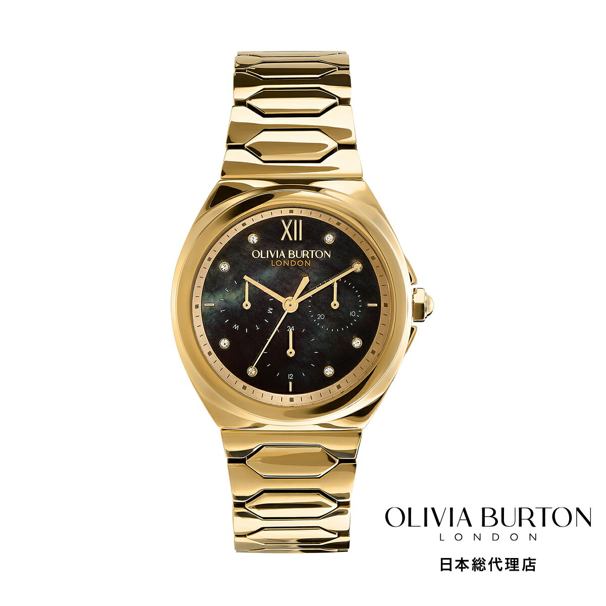 オリビアバートン 日本総代理店 腕時計 レディース ブランド ラウンド Olivia Burton スポーツ リュクス - 36mm ラスター ゴールド マルチファンクション ブラック MOP ブレスレット ウォッチ