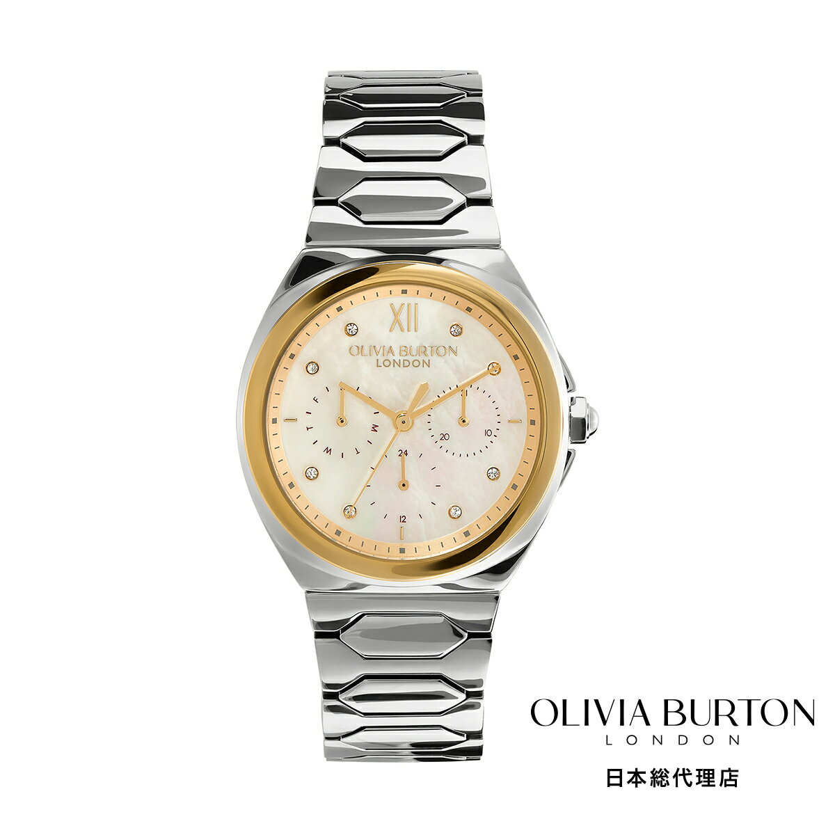 オリビアバートン 日本総代理店 腕時計 レディース ブランド ラウンド Olivia Burton スポーツ リュクス - 36mm ラスター シルバー&ゴールド マルチファンクション ホワイト MOP ブレスレット ウォッチ