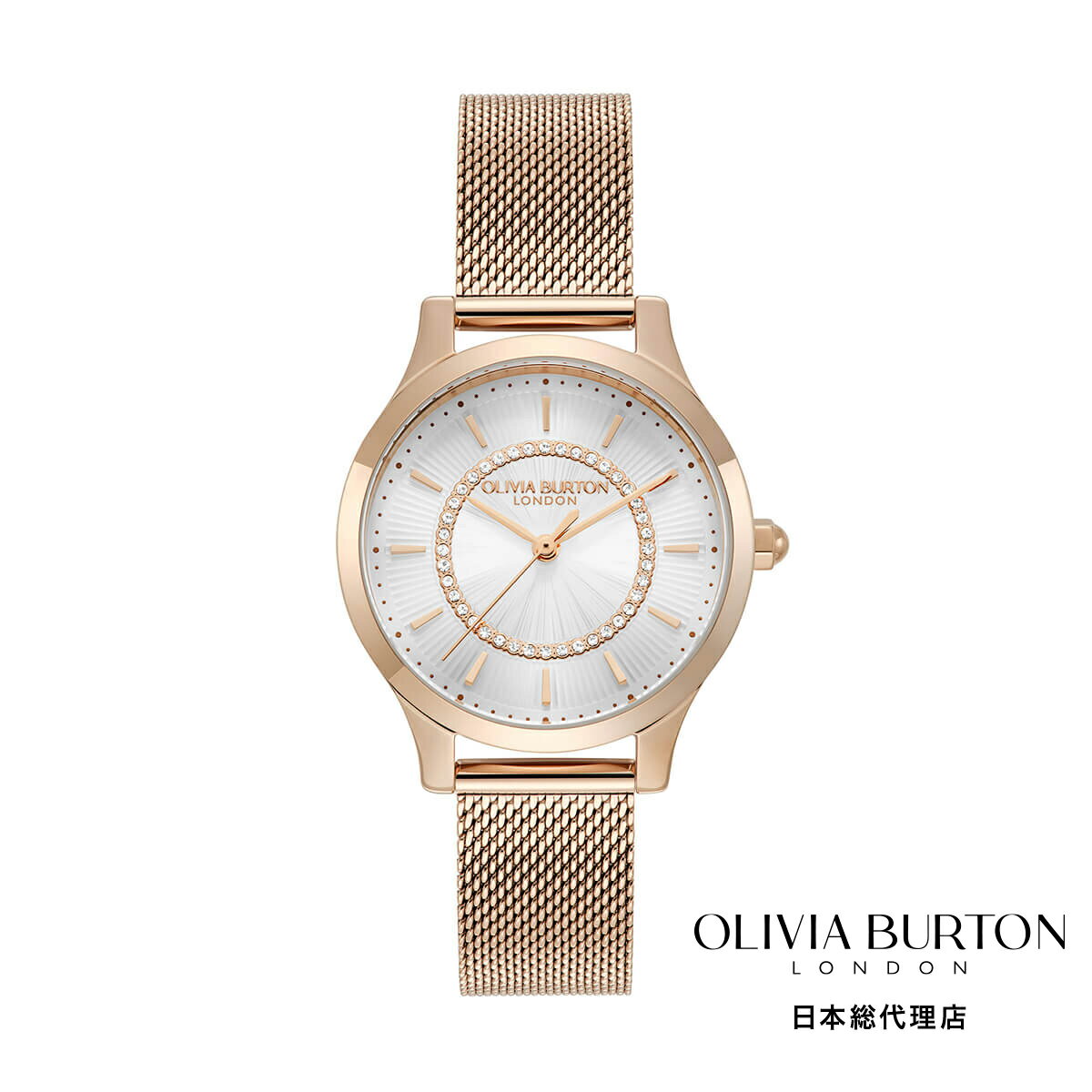 OLIVIA BURTON / オリビア・バートン クラシック - 30mm ワンダーラスト ホワイト&ローズゴールド メッシュ