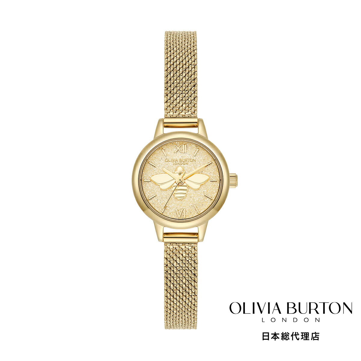 OLIVIA BURTON / オリビア・バートン シグネチャー - ミニ ラッキービー シャンパン グリッター ゴールド メッシュ
