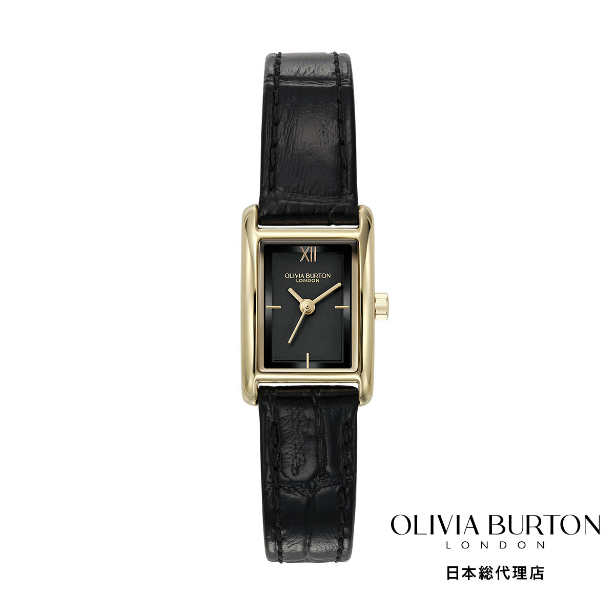 OLIVIA BURTON / オリビア・バートン クラシック 16mm ミニグローブ ゴールド&ブラック クロコダイルレザー