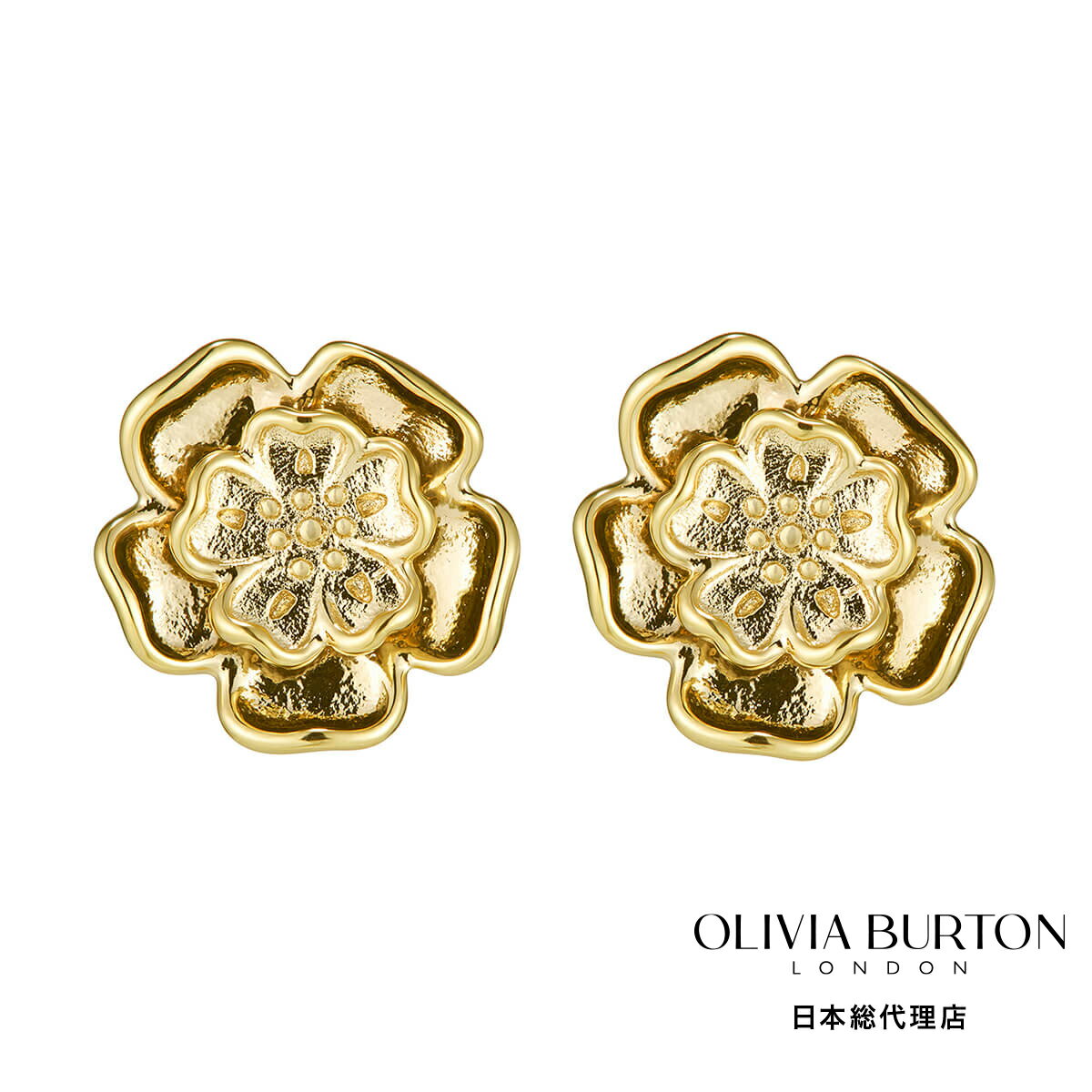 OLIVIA BURTON / オリビア・バートン シグネチャー - チューダー ローズ ゴールド スタッド ピアス