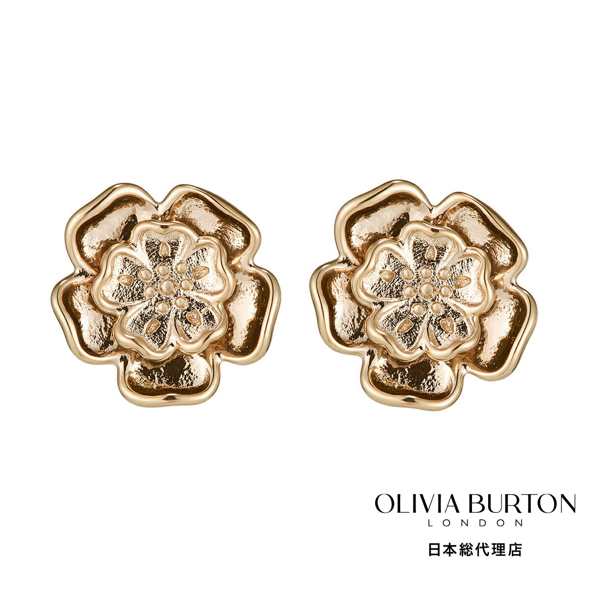 OLIVIA BURTON / オリビア・バートン シグネチャー - チューダー ローズ ローズゴールド スタッド ピアス