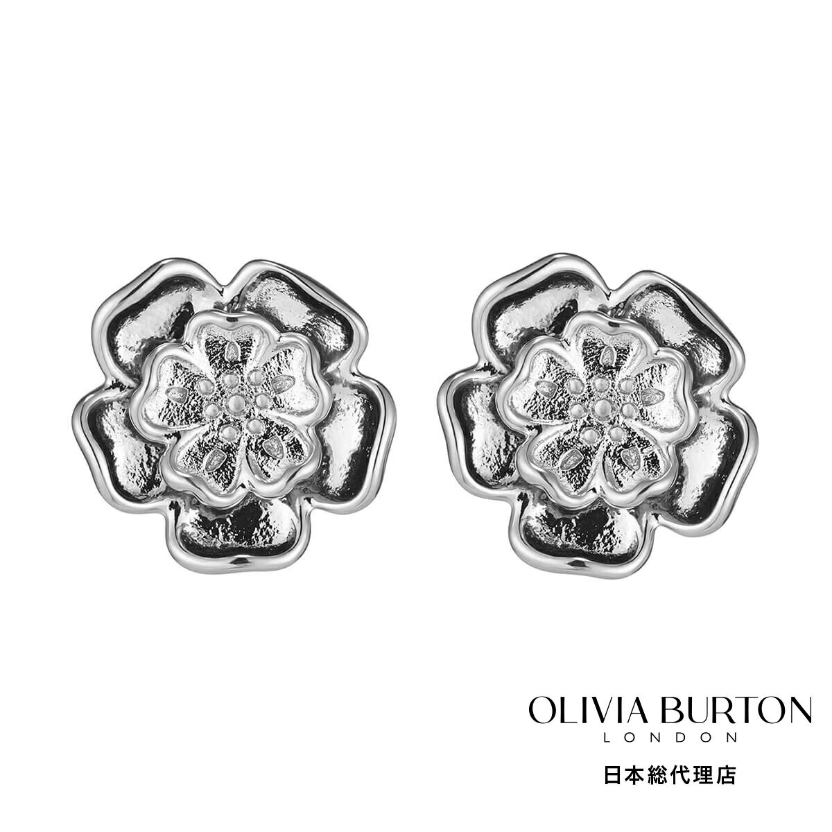 OLIVIA BURTON / オリビア・バートン シグネチャー - チューダー ローズ シルバー スタッド ピアス