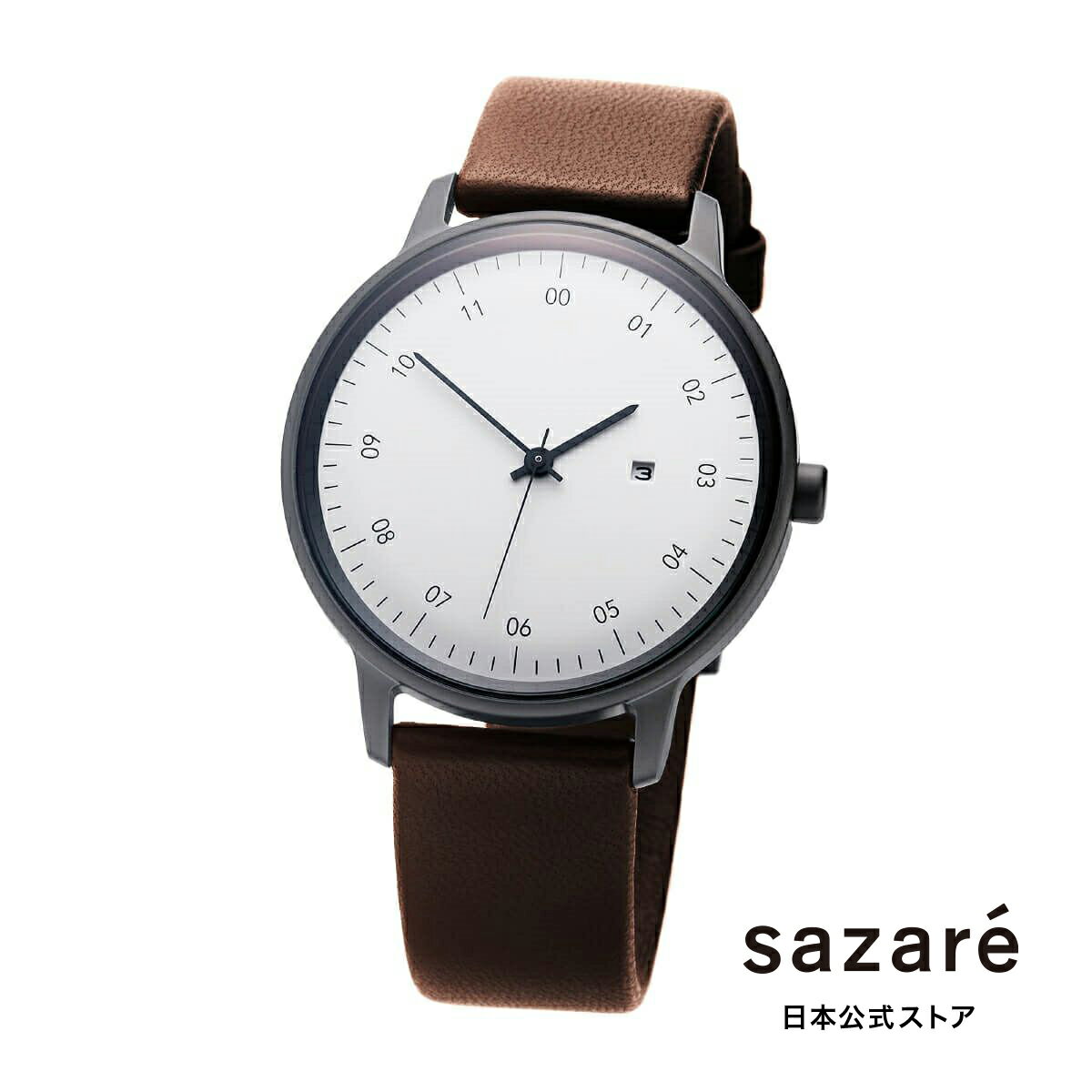 sazare さざれ 公式ストア 腕時計 メンズ ブランド レディース ウォッチ SK01 SS ブラック ホーニング フィニッシュ ブラウン カウレザー 革ベルト 白文字盤