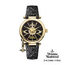 Vivienne Westwood / ヴィヴィアンウエストウッド オーブ II レディース クォーツ ウォッチ、ブラック ダイヤル & ブラック レザー ストラップ