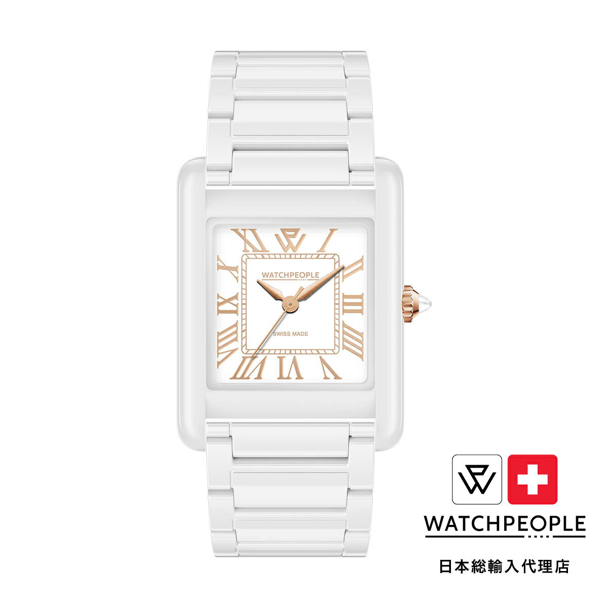 WATCHPEOPLE / ウォッチピープル WP6 - ソリッド - シャイニー - ホワイト - ホワイトローズゴールド - MEDIUM 27x38mm