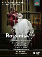 出荷目安の詳細はこちら商品説明ロッシーニ：歌劇集〜ブッフォ集1810年18歳のロッシーニが、ボローニャの音楽大学在学中にヴェネツィアのサン・モイゼ劇場で上演、その天分を認められた一幕のファルサ（笑劇）『結婚手形』。その後一躍時代の寵児となった作曲家によって次々に生み出され、今日に至るまで世界中の歌劇場の主要なレパートリーとなるオペラ・ブッファの4大傑作『アルジェのイタリア女』『イタリアのトルコ人』『セヴィリャの理髪師』『チェネレントラ』。それらに近年の「ロッシーニ・ルネサンス」により演奏される機会を得た『新聞』『ひどい誤解』などのブッファの稀覯作品を加えたロッシーニのオペラ・ブッファ7作品が、伊ダイナミック社により、優れたロッシーニ指揮者、ロッシーニの歌い手が一堂に会するペーザロの『ロッシーニ・オペラ・フェスティヴァル』のライヴ収録を中心にDVDボックスとして集成されました。（輸入元情報）【収録情報】Disc1● ロッシーニ：歌劇『結婚手形』全曲　トビア・ミル…パオロ・ボルドーニャ（バス）　ファンニ…デジレ・ランカトーレ（ソプラノ）　エドアルド・ミルフォルト…サイミール・ピルグ（テノール）　ズルック…ファビオ・マリア・カピタヌッチ（バス）、他　ボルツァーノ＝トレント・ハイドン管弦楽団　ウンベルト・ベネデッティ・ミケランジェリ（指揮）　演出：ルイージ・スクァルツィーナ　収録：2006年8月　イタリア、ペーザロ、ロッシーニ・オペラ・フェスティヴァル（ライヴ）　映像ディレクター：ティツィアーノ・マンチーニ　収録時間：83分　画面：カラー、16:9　音声：LPCM 2.0、Dolby Digital 5.0　字幕：イタリア語・英語　NTSC　Region AllDisc2● ロッシーニ：歌劇『ひどい誤解』全曲　ロッシーニ財団批判校訂版（マルコ・ベゲッリとステファノ・ピアーナ編）　協力：リコルディ社（ユニバーサル・ミュージック・パブリッシング・グループ）　エルネスティーナ…マリナ・プルデンスカヤ（メゾ・ソプラノ）　ガンベロット…ブルーノ・デ・シモーネ（バス）　ブラリッキオ…マルコ・ヴィンコ（バス）　エルマンノ…ディミトリー・コルチャック（テノール）　ロザリーア…アマンダ・フォーサイス（ソプラノ）　フロンティーノ…リカルド・ミラベッリ（テノール）　プラハ室内合唱団　ボルツァーノ＝トレント・ハイドン管弦楽団　ウンベルト・ベネデッティ・ミケランジェリ（指揮）　演出：エミリオ・サージ　収録：2008年8月　イタリア、ペーザロ、ロッシーニ・オペラ・フェスティヴァル（ライヴ）　映像ディレクター：ダヴィデ・マンチーニ　収録時間：142分　画面：カラー、16:9　音声：LPCM 2.0、Dolby Digital 5.1　字幕：イタリア語・英語・フランス語・ドイツ語・スペイン語　NTSC　Region AllDisc3-4● ロッシーニ：歌劇『アルジェのイタリア女』全曲　ロッシーニ財団批判校訂版（アツィオ・コルギ編）　協力：リコルディ社　イザベッラ…マリアンナ・ピッツォラート（メゾ・ソプラノ）　ムスタファ…マルコ・ヴィンコ（バス）　リンドーロ…マキシム・ミロノフ（テノール）　タッデーオ…ブルーノ・デ・シモーネ（バス）　エルヴィーラ…バルバラ・バルニェージ（ソプラノ）　アリ…アレックス・エスポジト（バス）、他　プラハ室内合唱団　ボローニャ市立歌劇場管弦楽団　ドナート・レンツェッティ（指揮）　演出・美術・衣装：ダリオ・フォー　収録：2006年8月　イタリア、ペーザロ、ロッシーニ・オペラ・フェスティヴァル（ライヴ）　映像ディレクター：ティツィアーノ・マンチーニ　収録時間：150分　画面：カラー、16:9　音声：LPCM 2.0、Dolby Digital 5.1　字幕：イタリア語・英語・フランス語・ドイツ語・スペイン語　NTSC　Region AllDisc5● ロッシーニ：歌劇『イタリアのトルコ人』全曲　セリム…マルコ・ヴィンコ（バス）　フィオリッラ…アレッサンドラ・マリアネッリ（ソプラノ）　ジェローニオ…アンドレア・コンチェッティ（バス）　ナルチーゾ…フィリッポ・アダミ（テノール）　プロスドーチモ…ブルーノ・タッディア（バス）、他　プラハ室内合唱団　ボルツァーノ＝トレント・ハイドン管弦楽団　アントネッロ・アレマンディ（指揮）　演出：グイード・デ・モンティチェッリ　収録：2007年8月　イタリア、ペーザロ、ロッシーニ・オペラ・フェスティヴァル（ライヴ）　映像ディレクター：ティツィアーノ・マンチーニ　収録時間：165分　画面：カラー、16:9　音声：LPCM 2.0、Dolby Digital 5.0　字幕：イタリア語・英語　NTSC　Region AllDisc6● ロッシーニ：歌劇『セヴィリャの理髪師』全曲　アルマヴィーヴァ伯爵…フランチェスコ・メーリ（テノール）　バルトロ…ブルーノ・デ・シモーネ（バス）　ロジーナ…リナート・シャハム（メゾ・ソプラノ）　フィガロ…ロベルト・フロンターリ（バリトン）　ドン・バジーリオ…ジョヴァンニ・フルラネット（バス）、他　フェニーチェ歌劇場管弦楽団＆合唱団　アントニーノ・フォリアーニ（指揮）　演出：ベピ・モラッシ　収録：2008年4月　ヴェネツィア、フェニーチェ劇場（ライヴ）　映像ディレクター：ティツィアーノ・マンチーニ　収録時間：171分　画面：カラー、16:9　音声：LPCM 2.0、Dolby Digital 5.1　字幕：イタリア語・英語・ドイツ語・フランス語・スペイン語　NTSC　Region AllDisc7（日本語字幕付）● ロッシーニ：歌劇『新聞』全曲　リゼッタ…チンツィア・フォルテ（ソプラノ）　ドン・ポンポーニオ…エンリコ・マラベッリ（バス）　アルベルト…エドガルド・ロチャ（テノール）　フィリッポ…ローラン・クブラ（バリトン）　ドラリーチェ…ジュリー・ベイリー（メゾ・ソプラノ）、他　ワロン王立歌劇場管弦楽団＆合唱団　ヤン・シュルツ（指揮）　演出：ステファノ・マッツォニス・ディ・プララフェラ　収録：2014年6月　ベルギー、リエージュ、ワロン王立歌劇場（ライヴ）　映像ディレクター：フレデリック・キャユレ　収録時間：145分　画面：カラー、16:9　音声：LPCM 2.0、Dolby Digital 5.1　字幕：日本語・イタリア語・英語・ドイツ語・フランス語・韓国語　NTSC　Region AllDisc8-9● ロッシーニ：歌劇『チェネレントラ』全曲　ロッシーニ財団批判校訂版（アルベルト・ゼッダ編）　アンジェリーナ…ホセ・マリア・ロ・モナコ（メゾ・ソプラノ）　ドン・ラミーロ…マキシム・ミロノフ（テノール）　ダンディーニ…ロベルト・デ・カンディア（バリトン）　アリドーロ…ニコラ・ウリヴィエーリ（バリトン）　ドン・マニーフィコ…パオロ・ボルドーニャ（バリトン）、他　バーリ・ペトルツェッリ財団管弦楽団＆合唱団　エヴェリーノ・ピド（指揮）　演出：ダニエレ・アバド　収録：2010年4月　イタリア、バーリ、ペトルツェッリ劇場（ライヴ）　映像ディレクター：アドリアーノ・フィガーリ　収録時間：162分　画面：カラー、16:9　音声：LPCM 2.0、Dolby Digital 5.1　字幕：イタリア語・英語・ドイツ語・フランス語・スペイン語　NTSC　Region All