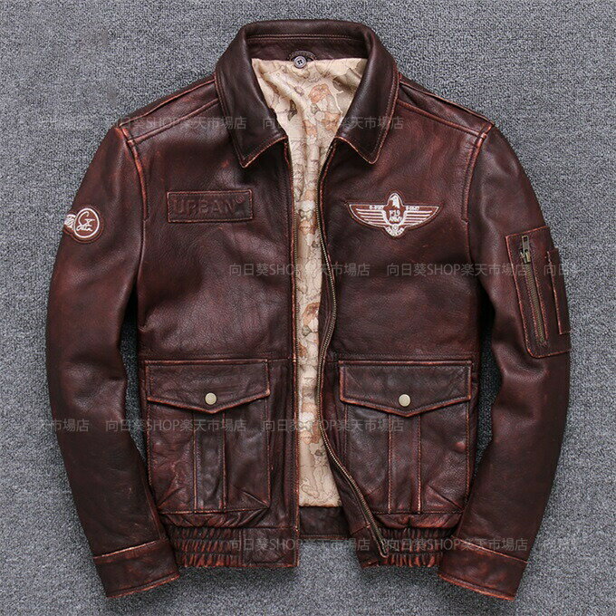 革ジャン 本革 メンズ レザージャケット 牛革 キャメル 本革ジャケット ワッペン ライダース用 バイク ブルゾン 男性 30代 40代 50代 60代 天然皮革 ウールの襟 ジャケット 春秋服 冬服 防寒 防風 コート M L XL 2XL 3XL 4XL 大きいサイズ 高級感 MA-1 ミリタリージャケット
