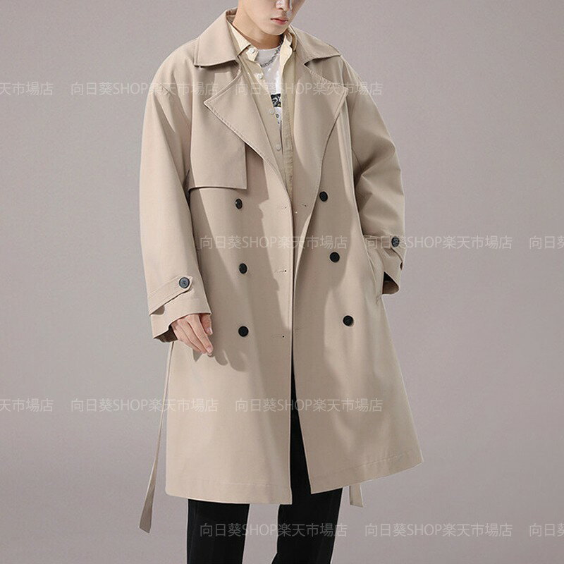 チェスターコート メンズ ロング丈 韓国風 ファッション ダブルブレスト スプリングコート おしゃれ カジュアル 膝丈 トレンチコート 20代 30代 40代 メンズ服 アウター 大きいサイズ ロングコート 薄手 防風 春服 秋服 ブラック カーキ ベンチコート 通勤着 ビジネスコート