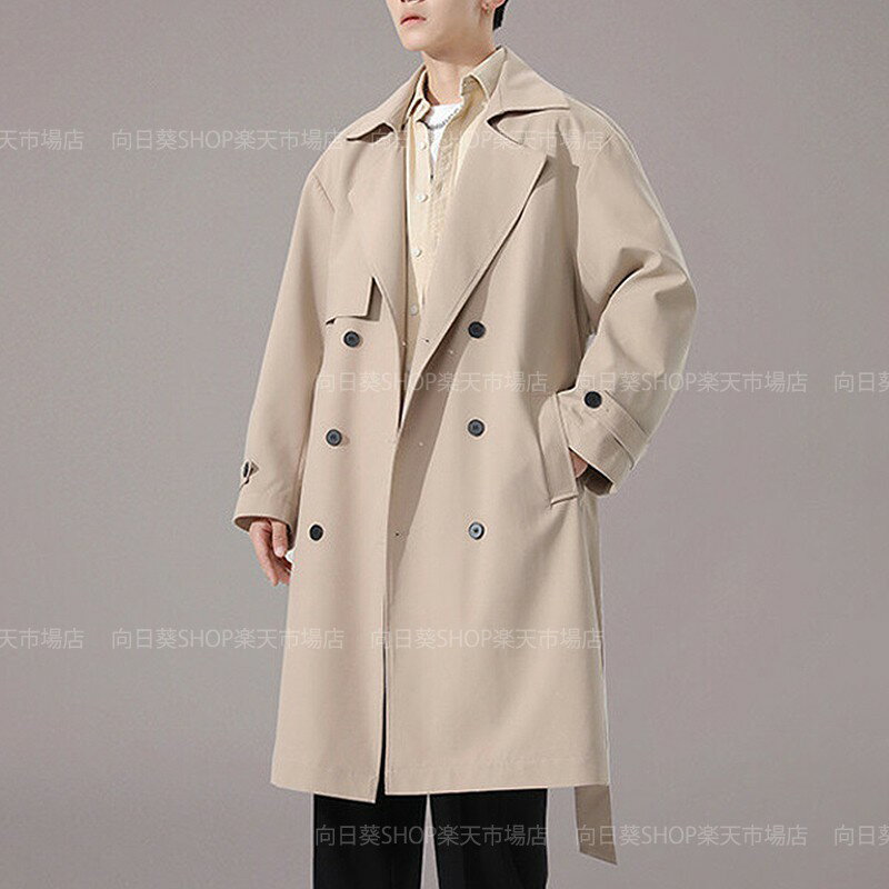チェスターコート メンズ ロング丈 韓国風 ファッション ダブルブレスト スプリングコート おしゃれ カジュアル 膝丈 トレンチコート 20代 30代 40代 メンズ服 アウター 大きいサイズ ロングコート 薄手 防風 春服 秋服 ブラック カーキ ベンチコート 通勤着 ビジネスコート