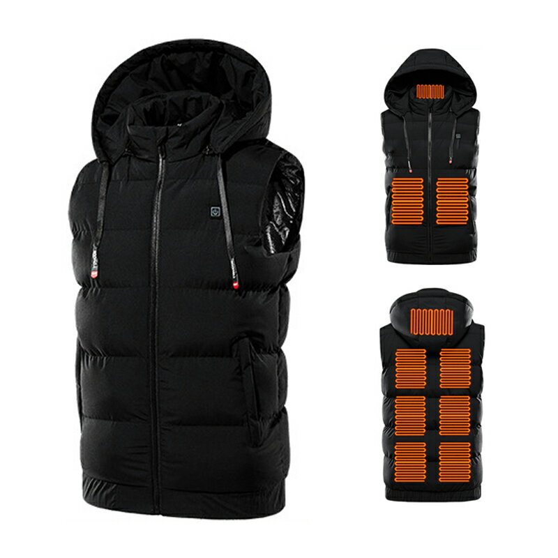 電熱ベスト メンズ レディース 電熱ウェア おしゃれ 袖無し フード付き 電気ベスト USB給電式 バッテリー付き 薄手 ヒーター付きベスト 暖かい 防寒 中綿...
