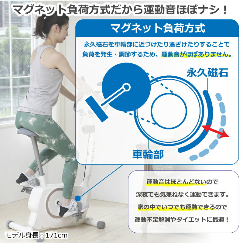 アルインコ フィットネスバイク Afb5721w は使用体重制限 1kg 適応身長 150 180cmと体格問わず使用可能 高い静音性の室内バイクで静かに運動することができます バイク マット エアロマグネティックバイク 5721 純正エクササイズフロアマットmini Exp100 室内 健康 白