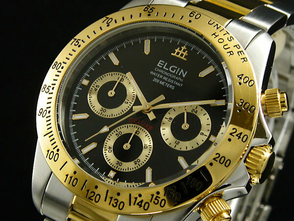エルジン ELGIN クロノグラフ 腕時計 FK1059TG-B時計の歴史を刻むELGIN社の高級モデル！140年の歴史を誇るエルジンのクロノグラフ。ステンレスのベルトに精悍なフェイスが馴染むおすすめのモデルです。プレゼントやギフトにもおす...