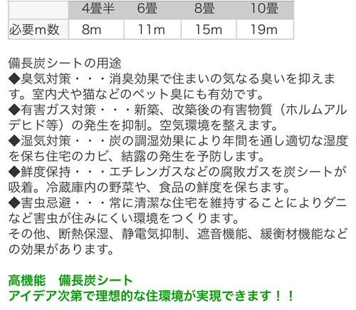 備長炭シート【1m～切売り】機能性環境改善素材 国産品 消臭 除湿 カビ対策 炭シート 畳下 床下 地下室 屋根裏 別荘 新築 改装 リフォーム トイレ ホテル 病院 介護施設 部室 ジム更衣室 店舗 玄関 寝室 和室 洋室 神社仏閣 ペットショップ 　※注文数8mまで折たたみ梱包 ho-ei-10000806 備長炭グッズのお店〜豊栄〜 サンプル画像2