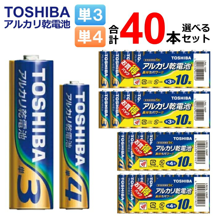 アルカリ乾電池 単3 単4 東芝 本数を選べる 計40本 LR03L LR6L TOSHIBA まとめ買い アルカリ電池 単3形 単三形 単4形 単四形 電池 防災用品 非常用 【メール便送料無料】