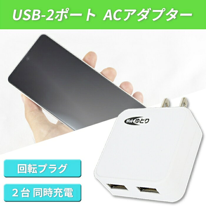 モバイルTec 楽天市場店のUSB充電器 2ポート【2個セット】ACアダプタ 2.4A PSE認証 コンセント コンパクト 軽量 USB 2口 スマホ タブレット Webゆとり【メール便送料無料】｜アングル2