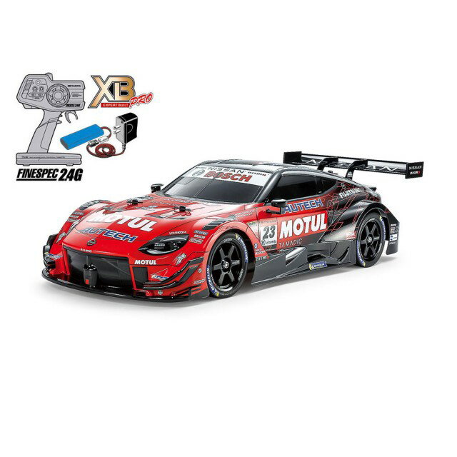 ★昨年のSUPER GT開幕戦を制し、年間ランキング3位となったマシン、MOTUL AUTECH Zの完成電動RCカーです。 ★多くのスポンサーロゴがレーシングムードを高めるボディは軽量でショックに強いポリカーボネート製。 ★シャーシは操縦性に優れたシャフトドライブ4WDのTT-02を採用。 ★セットされるRCメカは混信の少ない2.4GHz仕様。 【別にお求めいただくもの】 ●送信機用単3形電池4本 全長=468mm ※製品とは細部が異なる場合があります。 ※ブラックカラーの6本スポークホイールにスリックタイヤを装着。