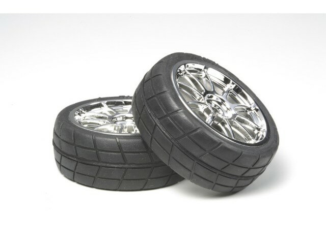 メッキ10本スポークホイール 接着済みラジアルタイヤ2本(24mm・0) [OP-956](JAN：4950344539567)