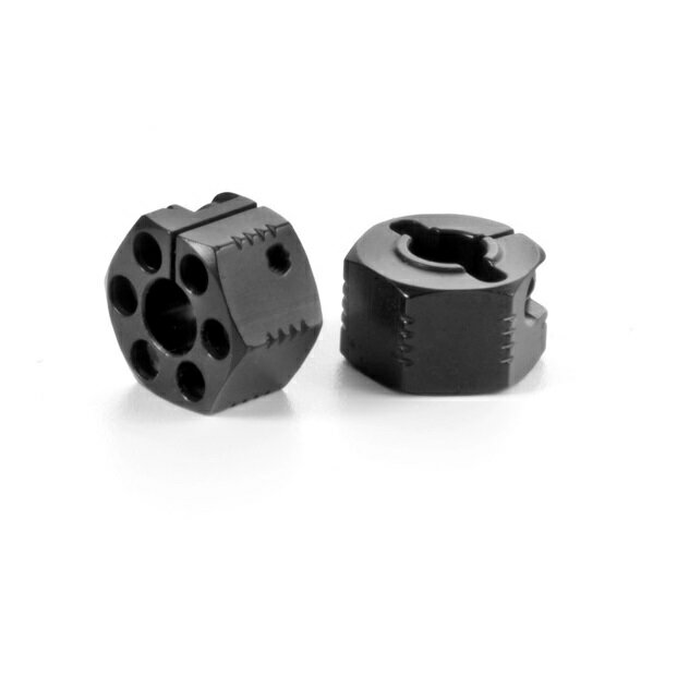 CNC-machined, premium aircraft aluminum 12mm wheel hubs with +3.00mm offset for wider track-width. Strategically machined for optimum strength, balance, and lightness. Marked for easy identification. Secured on drive axle by setscrew. Set of 2.