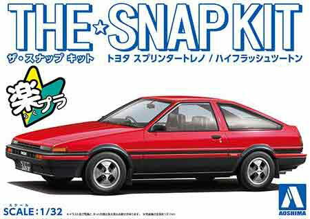 楽天ホビープラザ　とらや1/32 アオシマ プラモデルザ・スナップ キットトヨタ スプリンタートレノ AE86 赤黒ツートン