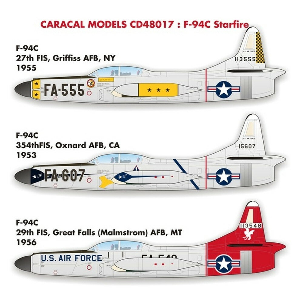 コード:45457820489641/48スケールのアメリカ空軍F-94Cのモデルに対応したデカールのセットです。アメリカのオースチンで活動するデカールメーカーがカラカルモデルです。第二次世界大戦後から現在までの軍用機のマーキングを数多く用意しています。世界の飛行機モデラーには目の離せないデカールメーカーです。このセットはキティホークモデルの1/48F-94Cスターファイアのキットに対応しています。1950年から1960年にかけての冷戦時代にアメリカ空軍の全天候戦闘機として活躍したF-94のマーキングを収録しています。スターファイアのニックネームが与えられたC型のマーキングで当時配備されていた3つの戦闘迎撃飛行隊の所属機からピックアップ。加えて、ステンシルや国籍マークも用意されています。マーキングは下記をセット。デカールはイタリアのカルトグラフ社製シルクスクリーン印刷です。＊キット本体は別にお買い求めください。■F-94C 51-13555, 27th FIS, Griffiss AFB, NY■F-94C 51-5607, 354th FIS, Oxnard AFB, CA■F-94C 51-13548, 29th FIS, Great Falls AFB, MT