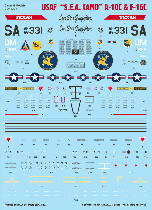 カラカルモデル 1/48 アメリカ空軍 SEAカモフラージュ A-10C F-16C デカール CD48203