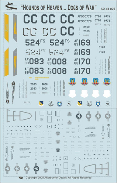 アフターバーナーデカール 1/48 米空軍 F-16CG 第524戦闘飛行隊=Hounds of Heaven=キャノン空軍基地 AFB48-003