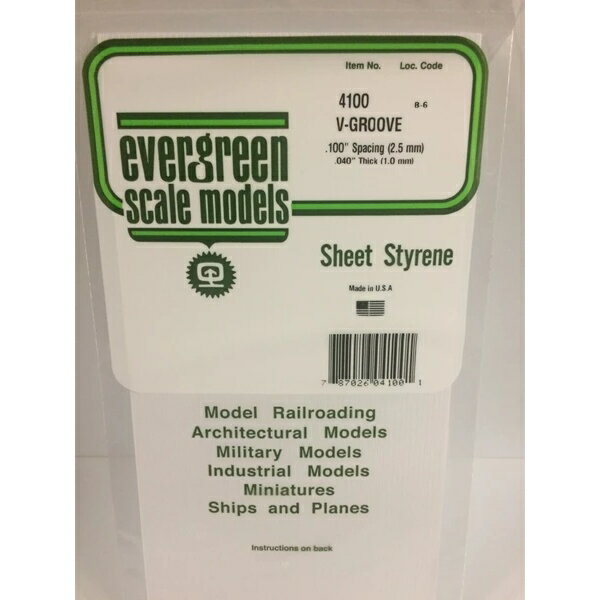 エバーグリーン 羽目板 V溝 プラシート 厚さ1.0mm 溝間隔2.5mm シートサイズ150mmx300mm EGP4100