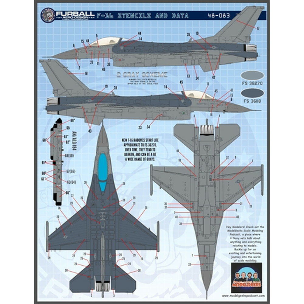 ファーボールエアロデザイン 1/48 F-16 ファイティングファルコン ステンシル デカール 後期タイプ FAD48-083