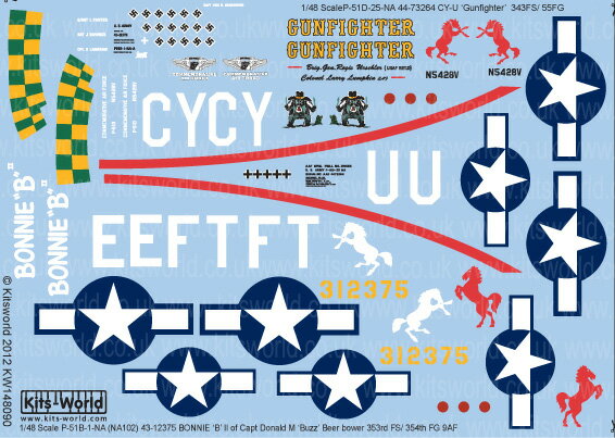 Lbc[hfJ[ 1/48 WW.II ėR P-51B }X^O 354퓬Q 353퓬s BONNIE B II, WW.II ėR P-51D }X^O 55퓬Q 343퓬s Gunfighter