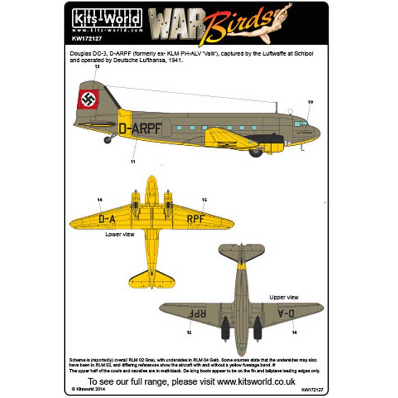 キッツワールドデカール 1/72 ダグラス・ダコタ C-47/DC-3デカールセット KW172127