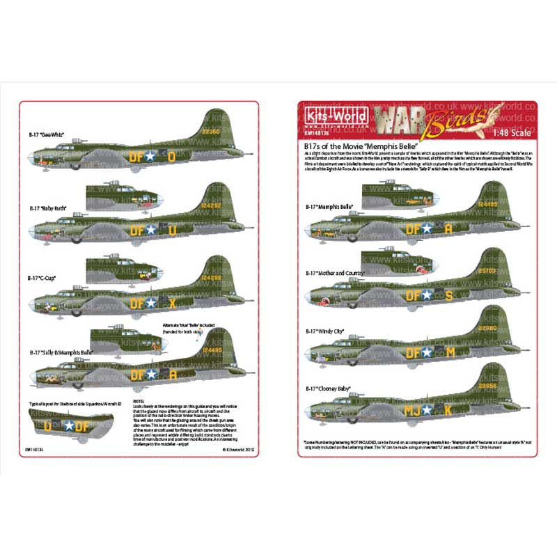 キッツワールドデカール 1/48 米陸軍 B-17F/G 映画 メンフィス・ベル 