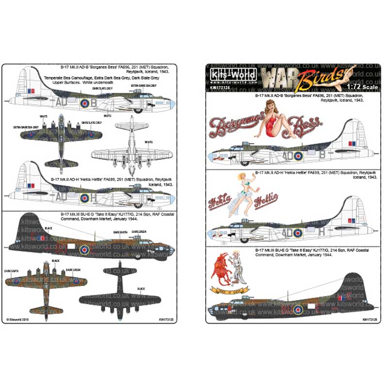 キッツワールドデカール 1/72 英空軍 B-17 Mk.II/Mk.III 第251飛行隊