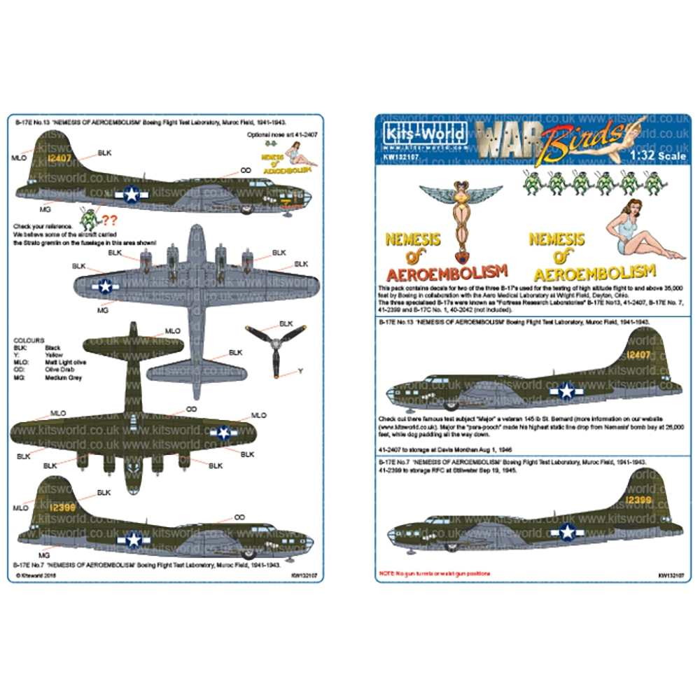 キッツワールドデカール 1/32 WW.II アメリカ軍 B-17E フライトテストラボ KW132107