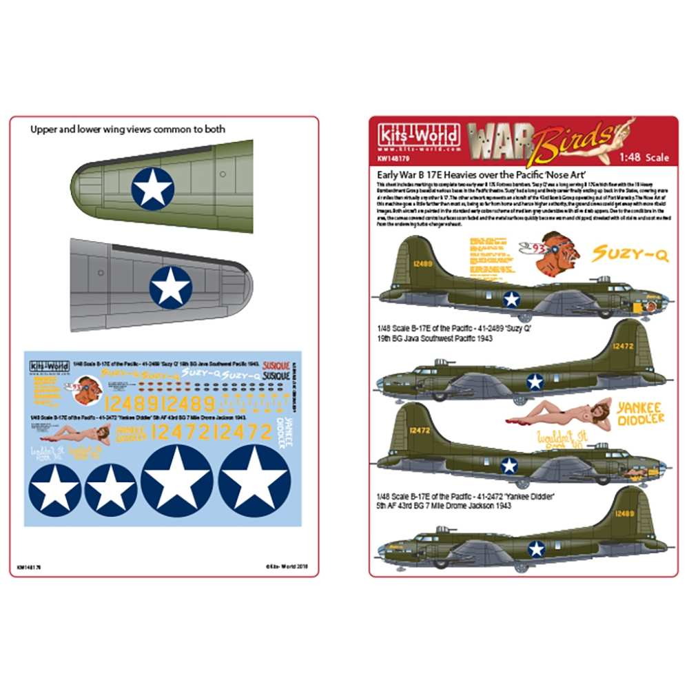 キッツワールドデカール 1/48 WW.II アメリカ軍 B-17E of the Pacific Suzy Q Yankee Diddler KW148179