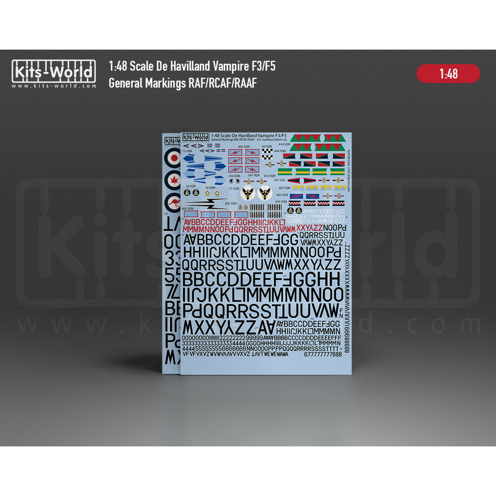 模型・プラモ総合専門店　ホビコレのキッツワールド 1/48 デ・ハビランド バンパイアF3/F5 RAF/ACFA/RAAF デカール KW148247｜アングル2