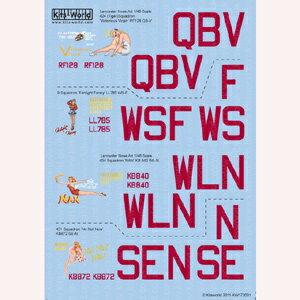 1/72 デカール1/72 アブロランカスターMk.IとMk.IIIをベースにしたMk.XのMk.IIIをベースにしたMk.Xのデカールセット。”マシュー・ファーガソンデザインの”Victorious Virgin”、RAF第9飛行隊の”Fanlight Fanny”、RAF第434飛行隊所属の”NAN”、RAF第431飛行隊所属の”No No Now”を収録。第424飛行隊 "Victorious Virgin" RF128 QB-V第9飛行隊 "Fanlight Fanny" LL785 WS-Fアブロランカスター "B" Mk.X 第434飛行隊 "NAN" KB840 WL-N第431飛行隊 "No No Now" KB872 WS-F