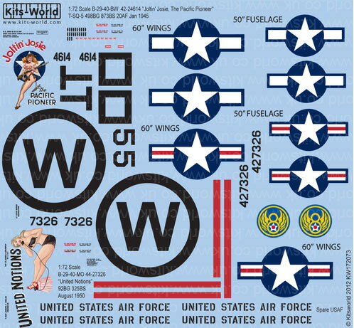 キッツワールド 1/72 米陸軍 B-29 スーパーフォートレス 第498爆撃飛行群 第873爆撃飛行隊 Joltin' Josie, The Pacific Pioneer Jan1951 第92爆撃飛行群 第325爆撃飛行隊 United Notions August 1950