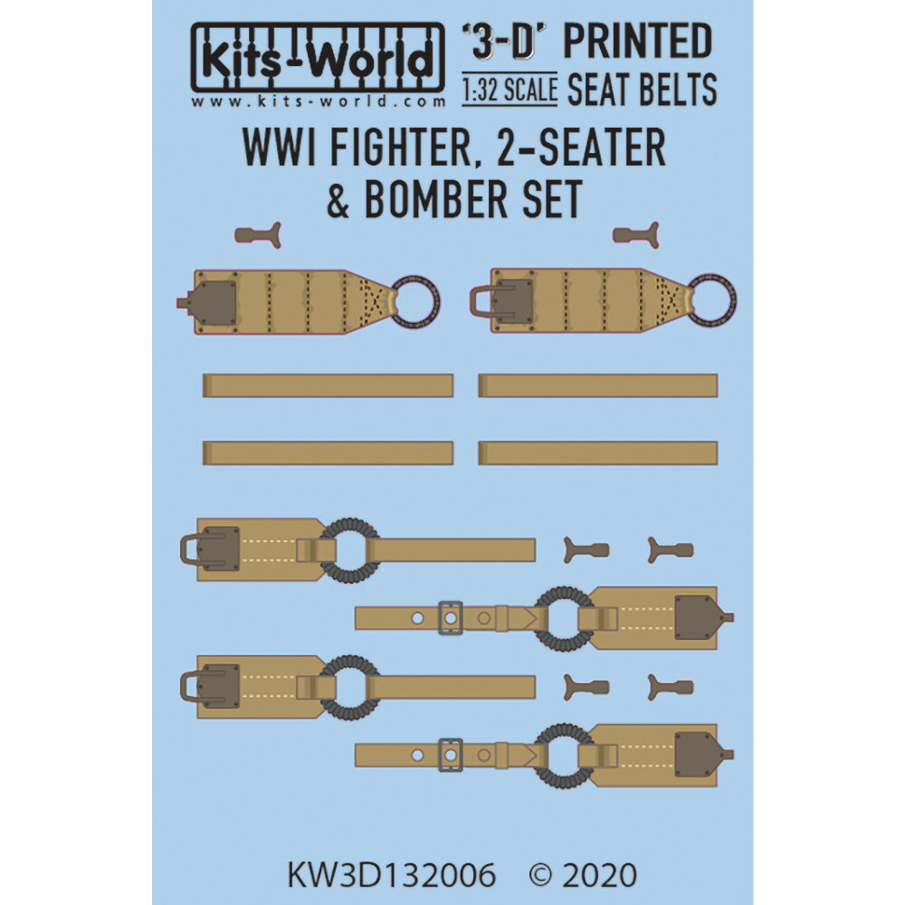 キッツワールド 1/32 WW.I 2シーター戦闘機&爆撃機用シートベルトセット（3Dデカール） KW3D132006