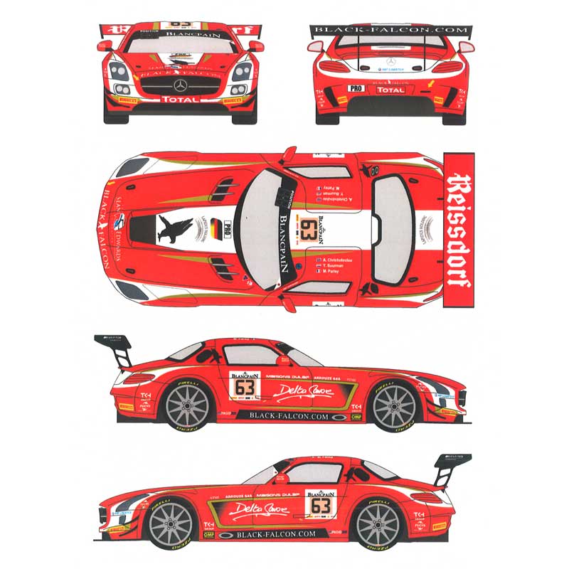 レーシングデカール43 1/24 メルセデスSLS GT3 ブラックファルコン・レーシング カーNo.63 2014年スパ24時間 デカールセット