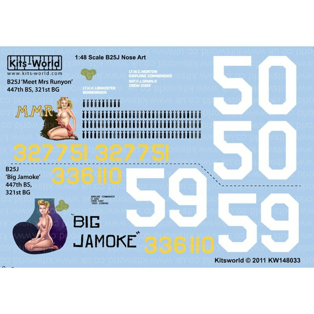 キッツワールドデカール 1/48 WW.II アメリカ陸軍 B-25J ミッチェル[Meet Mrs Runyon]&[Big Jamoke] KW148033