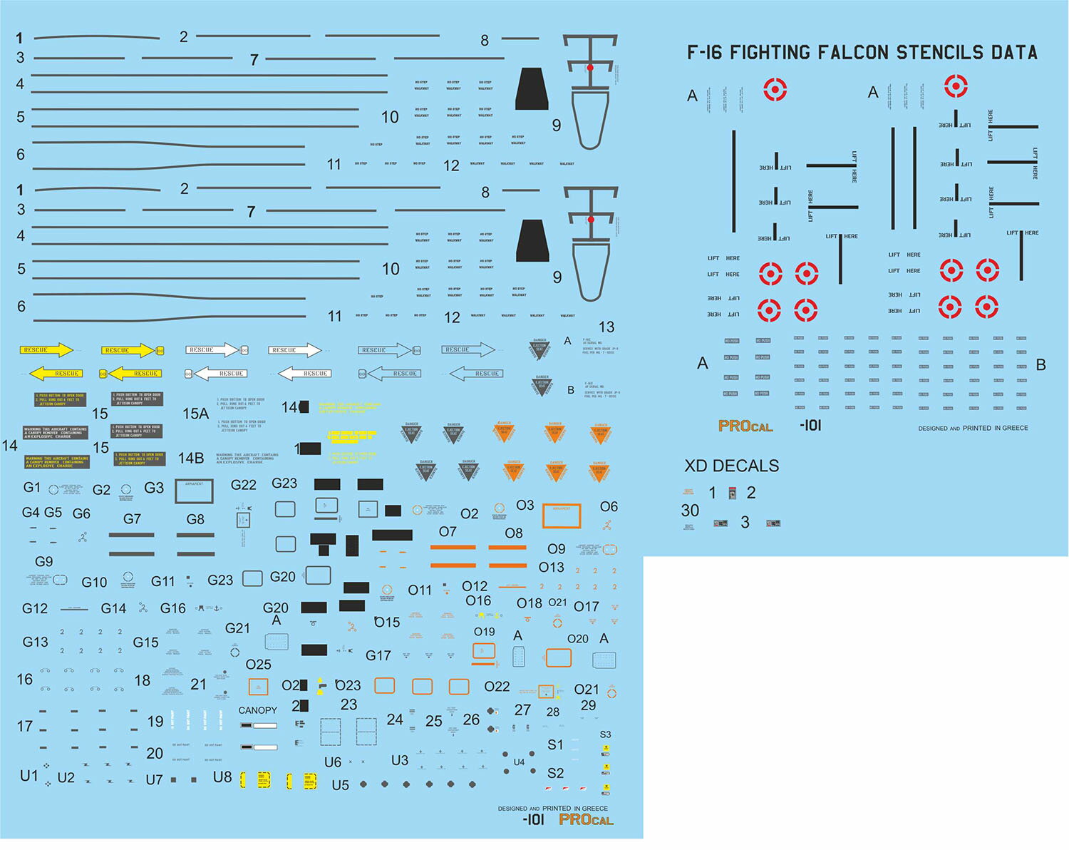 プロカルデカール 1/48 ギリシャ空軍 F-16 ファイティング・ファルコン ステンシルデータ PRD48-101