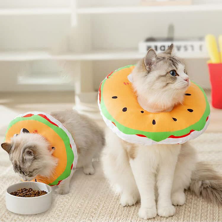 ハンバーガー柄 エリザベスカラー 猫 クッション 柔らか 防水 かわいい ソフト 犬 ...