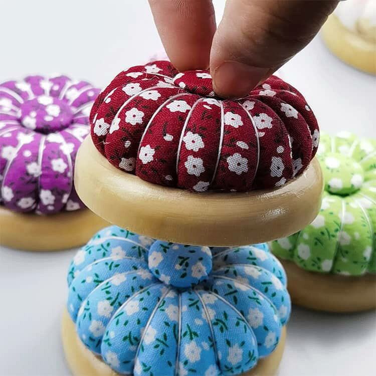 針山 針刺し 裁縫 木土台 花柄 かわいい 磁石 洋裁 マグネット フラワー 手芸 かぼ...