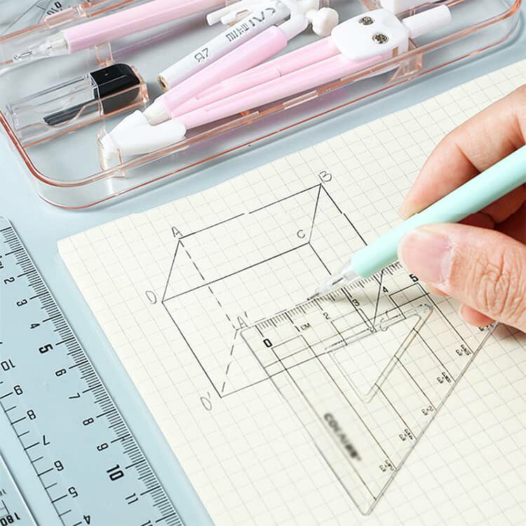 オフィス ケース付き シンプル コンパス 直角 ギフト 分度器 三角定規 消しゴム 定規 直定規 コンパス 見やすい 小学校 中学生 文房具 準備 入学 学校 文具セット 子供 こども 女子 男子 算数 平行 文房具 持ち運び 幾何学 製図 算数セット hobbyroute-10001588 ホビールート サンプル画像3