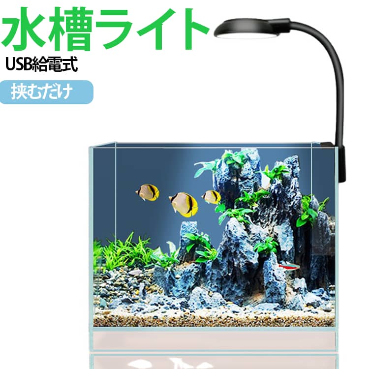 送料無料 水槽ライト 水槽照明 アクアリウムライト 熱帯魚 クリップ式 送料無料 ラウンド型 観賞魚 水草 丸形 USB給電式 360度回転可能 防滴 防水