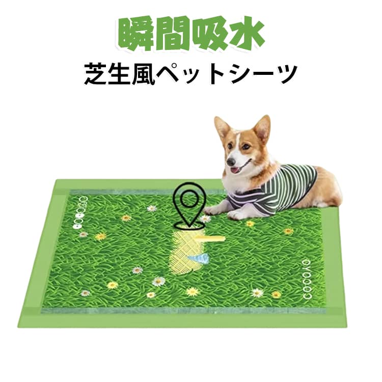 【しっかり吸収して、後始末もラク】多層構造と高分子吸収材を採用し、たっぷりの尿を素早く吸収。液体が広がりにくく、床への漏れや逆戻りもしっかり防ぎます。厚型タイプなので吸収力が高く、毎日のトイレ対策に使いやすいペットシーツです。【芝生のようなデザインで使いやすい】芝生をイメージした草柄デザインで、表裏や前後が分かりやすいのもポイント。見た目にも自然な雰囲気で、トイレトレーニング中のワンちゃんにも使いやすく、毎日のトイレ習慣をサポートします。【素早く吸収して足元も快適】尿をサッと吸収し、約5秒以内の素早い吸収をサポート。液体がシーツの表面に残りにくく、ペットの足が濡れるのを抑えます。さらに消臭成分を配合し、気になるニオイにも配慮しています。【お手入れの手間を軽減】吸収力のある厚型タイプだから、尿をしっかり受け止めて毎日の交換・お掃除をラクに。お部屋やケージまわりを清潔に保ちたい方にもおすすめです。【四隅の固定テープ付き】四隅に固定用テープが付いているので、床やペットトイレ、ケージ、車内などにしっかり固定できます。シーツがズレたり、ワンちゃんに動かされたりするのを防ぎやすく、使いたい場所にサッと設置できます。 サイズ S：33x45cm(80枚入り) M：45x60cm(40枚入り) L：60x90cm(20枚入り) XL：90x120cm(10枚入り) サイズについての説明 S：33x45cm(80枚入り) M：45x60cm(40枚入り) L：60x90cm(20枚入り) XL：90x120cm(10枚入り) 素材 色 グリーン 備考 ●サイズ詳細等の測り方はスタッフ間で統一、徹底はしておりますが、実寸は商品によって若干の誤差(1cm～3cm )がある場合がございますので、予めご了承ください。 ●製造ロットにより、細部形状の違いや、同色でも色味に多少の誤差が生じます。 ●パッケージは改良のため予告なく仕様を変更する場合があります。 ▼商品の色は、撮影時の光や、お客様のモニターの色具合などにより、実際の商品と異なる場合がございます。あらかじめ、ご了承ください。 ▼生地の特性上、やや匂いが強く感じられるものもございます。数日のご使用や陰干しなどで気になる匂いはほとんど感じられなくなります。 ▼同じ商品でも生産時期により形やサイズ、カラーに多少の誤差が生じる場合もございます。 ▼他店舗でも在庫を共有して販売をしている為、受注後欠品となる場合もございます。予め、ご了承お願い申し上げます。 ▼出荷前に全て検品を行っておりますが、万が一商品に不具合があった場合は、お問い合わせフォームまたはメールよりご連絡頂けます様お願い申し上げます。速やかに対応致しますのでご安心ください。