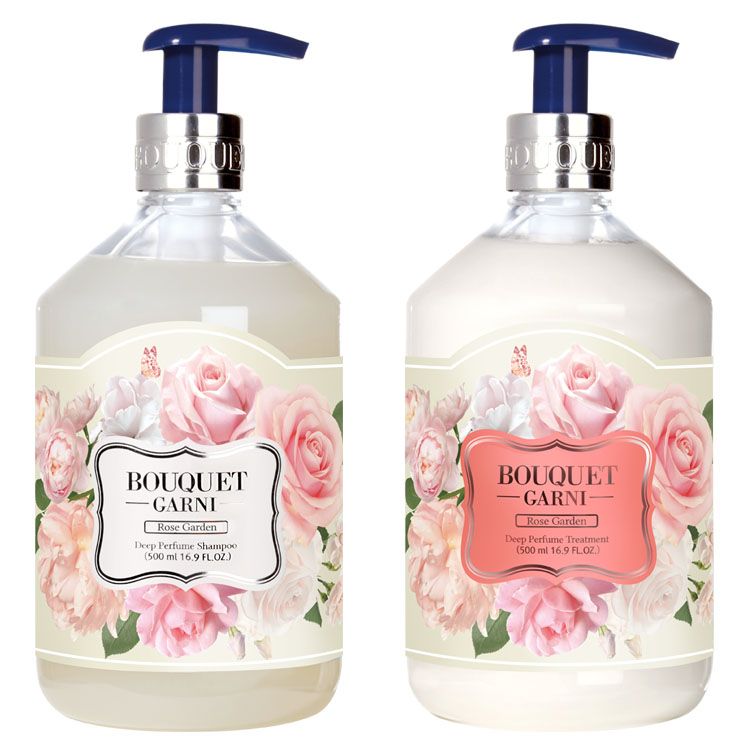 韓国ヘアケア 香り長持ち ブーケガルニ Bouquet Garni シャンプー+トリートメント ローズガーデンの香り 各500ml シャンプートリートメントセット パフュームシャンプ 香り長持ち 植物由来成分 うるおいキープ パフューム＆機能性 【D】